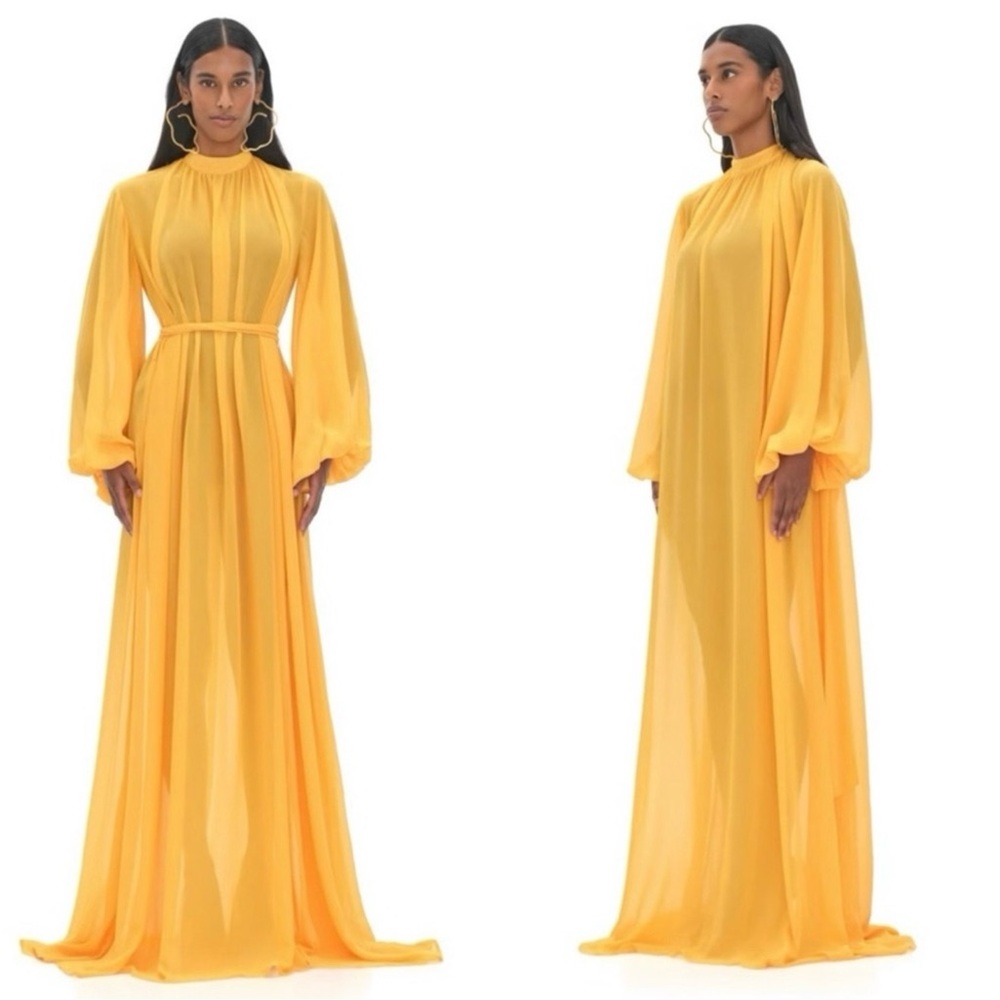 Andrea Iyamah “Sade” Sheer Cover-Up Dress – Marigold (S/M, Fits L) NWT
